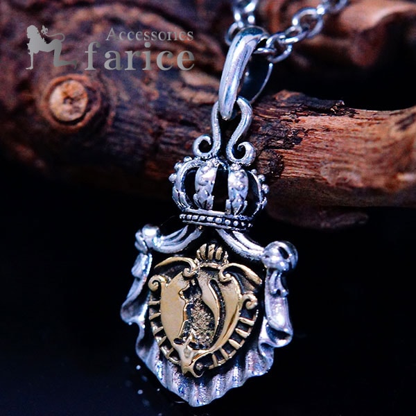 猫 ネコ クラウン 王冠 宮殿風のカーテン シルバー925 ペンダント ネックレス