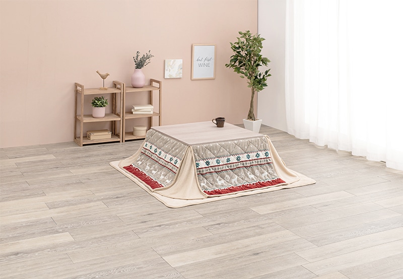 こたつセット 3点セット こたつ 75x75cm グレイッシュホワイト/ノルディックレッド コタツ テーブル こたつ布団 リバーシブル 折れ脚 コタツ掛敷布団セット オールシーズン