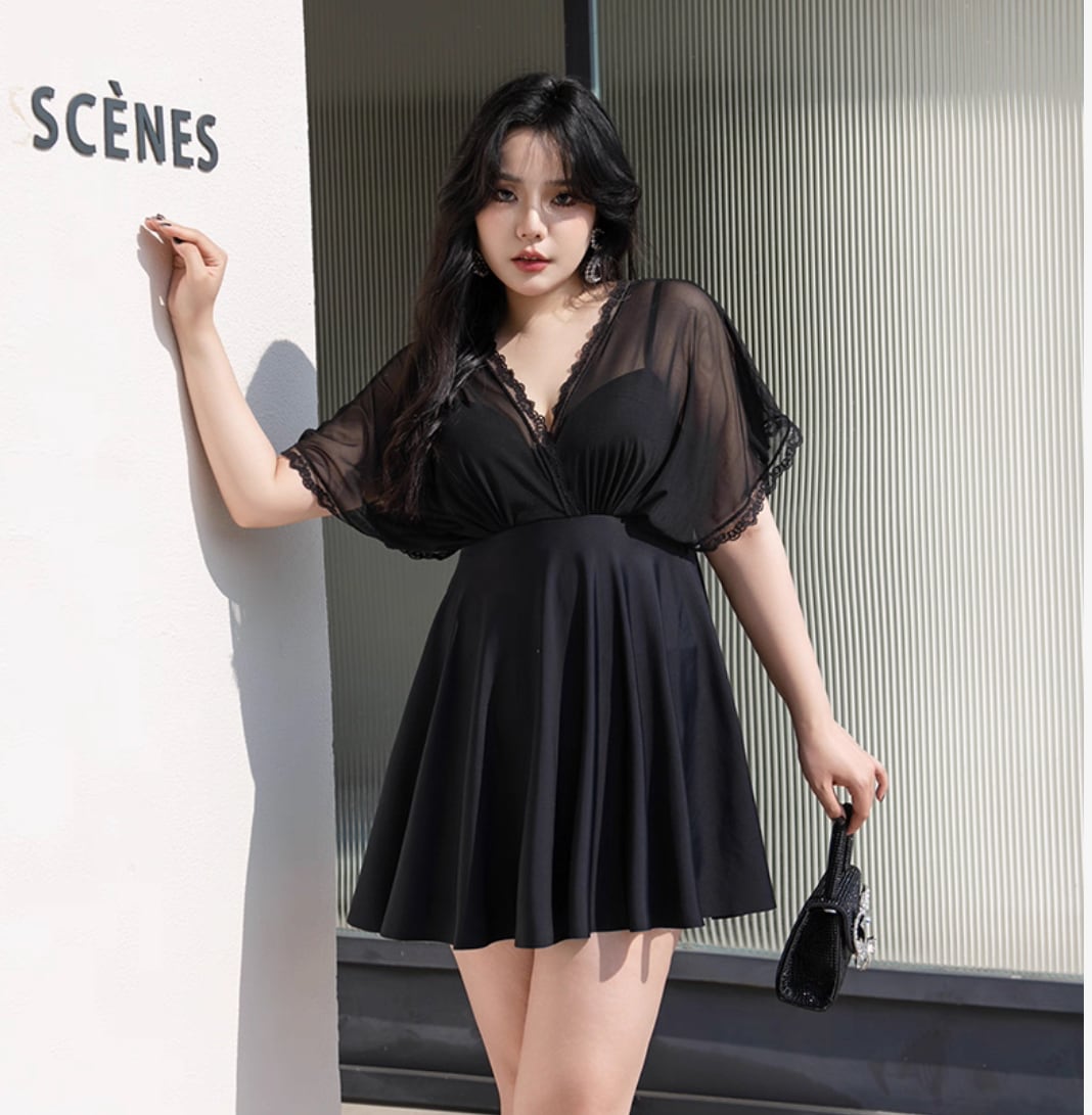 レディース スイムウエア 水着 ワンピース水着 半袖 Vネック シースルー 透け感 スカート パッド付き 洋服みたい 伸縮性 可愛い かわいい 大人可愛い シンプル カジュアル 大人 おしゃれ お洒落