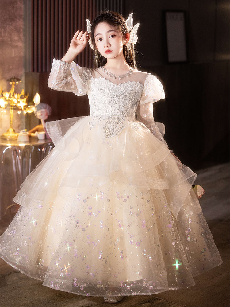 子供の誕生日ドレス女の子プリンセスドレスおしゃれ2025長袖ピアノ演奏服