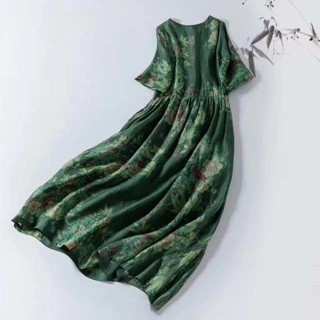 【人気高い】 柔軟性に優れた 森ガール Vネック ボウタイ ハイウエスト 花柄ワンピース