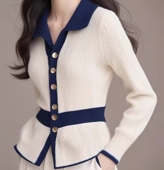 フレンチ感性のエレガントな配色ニットカーディガン