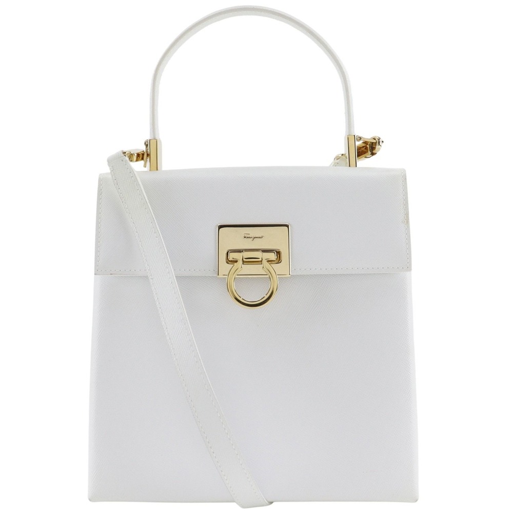 Salvatore Ferragamo サルヴァトーレフェラガモ ガンチーニ 2WAYショルダー AQ-21 0160 ハンドバッグ レザー 白 レディース 中古品