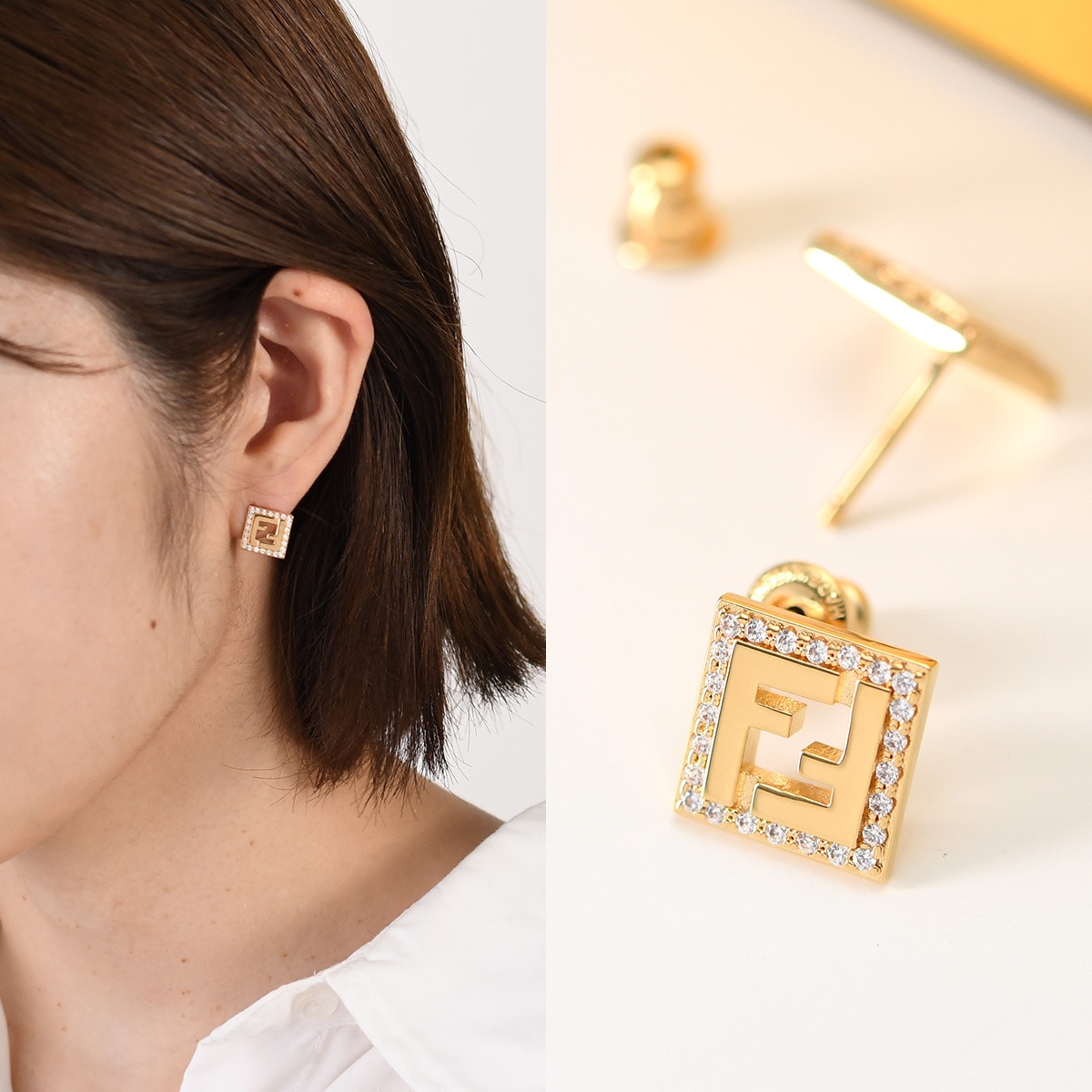 アクセサリー フォーエバー ピアス 8AK916 ATEP レディース ゴールド クリスタル スタッズピアス 両耳用 FFロゴ