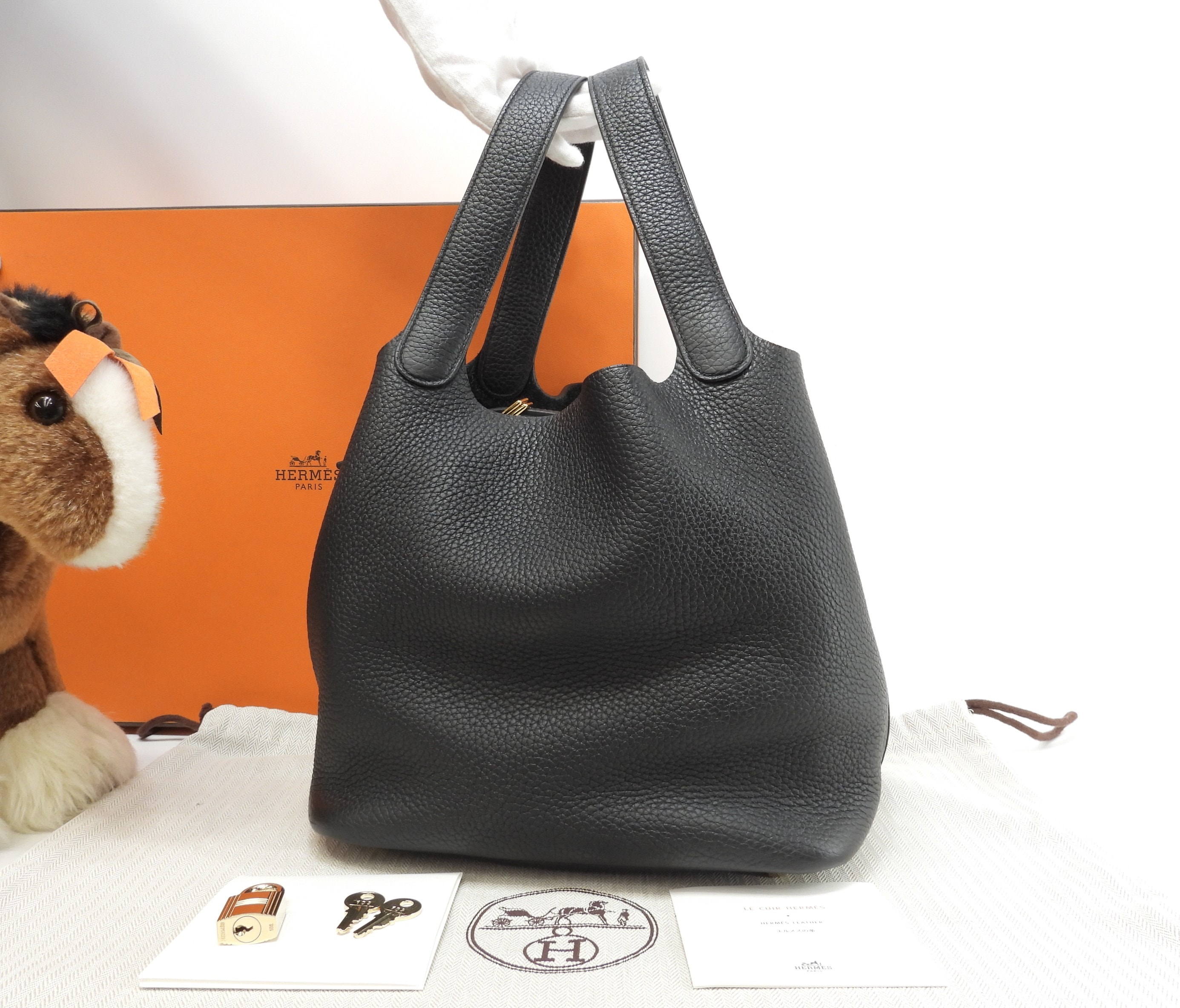 ピコタンロックMM トリヨンクレマンス 黒 ハンドバッグ ゴールド金具 美品@Y