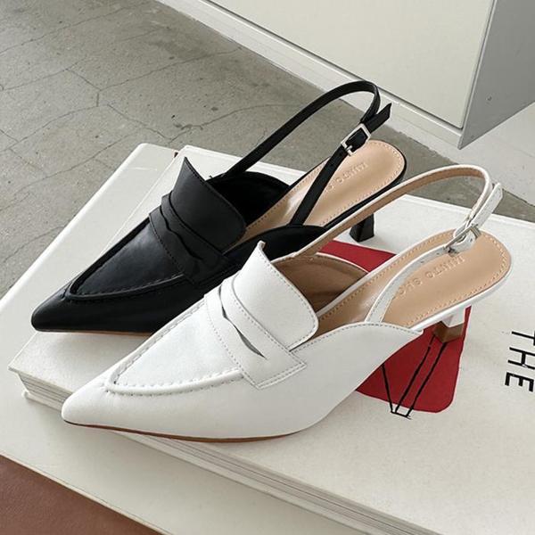 女性モダン牛革ローファースリングバックヒール