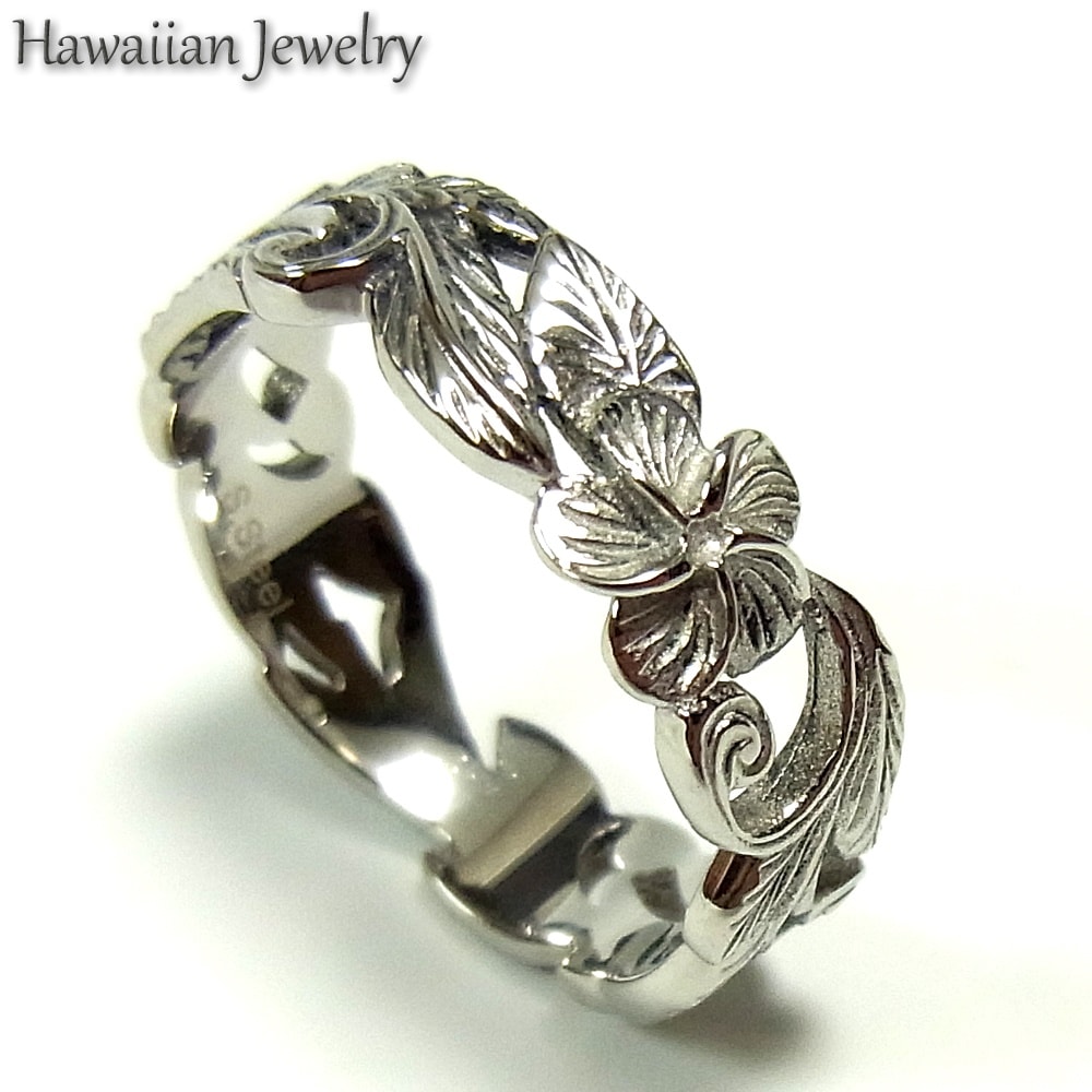 ハワイアンジュエリー リング レディース メンズ スチールシルバー スクロール プルメリア 誕生日