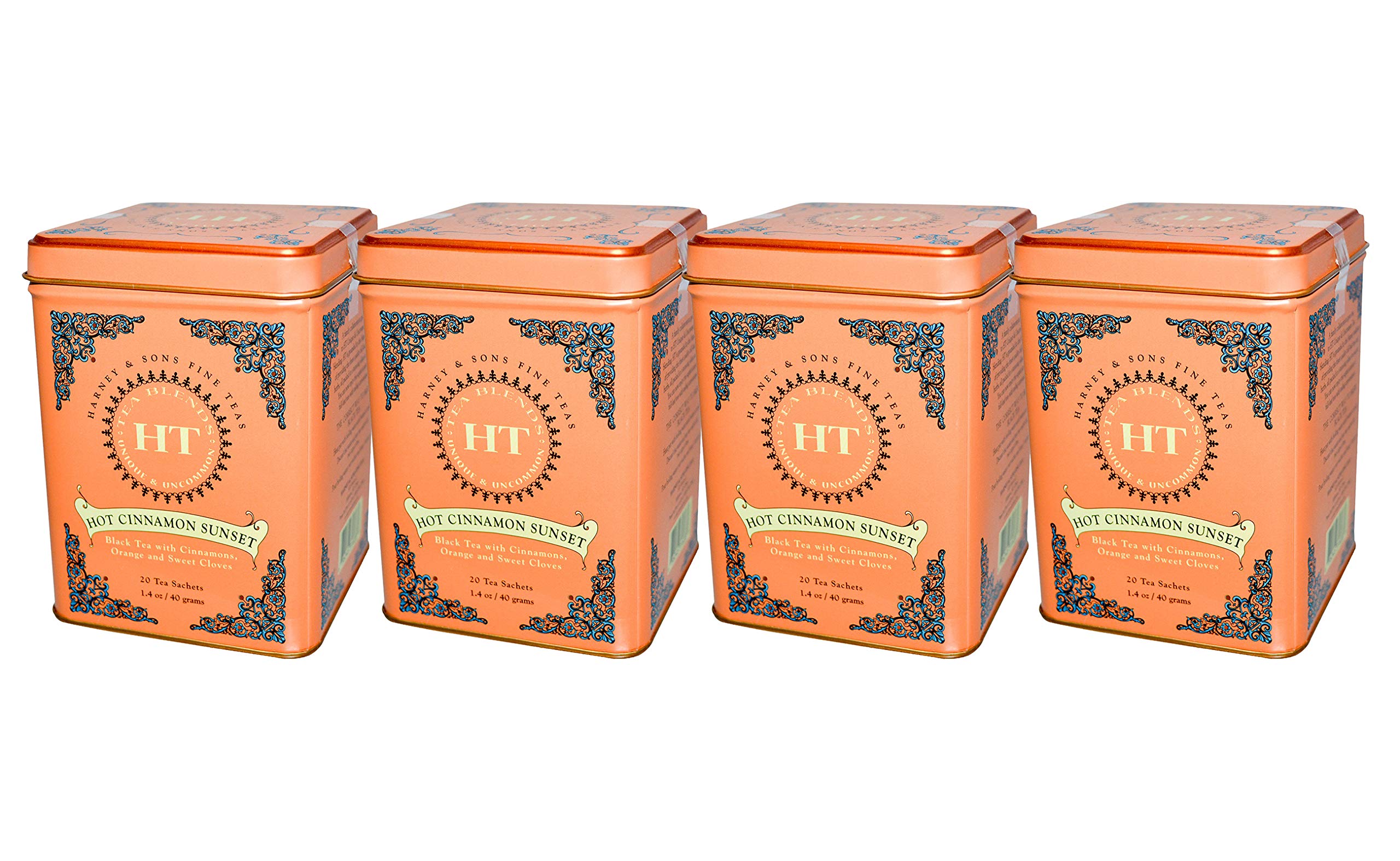 【4個セット】ハーニー&サンズ 【Harney&Sons】ホットシナモンサンセット[TINCAN] サシェ20個入 [並行輸入品]