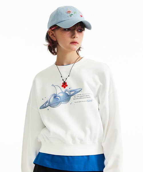 CHERRY PLANET GRAPHIC CROP SWEATSHIRT 韓国正規品 トレーナー
