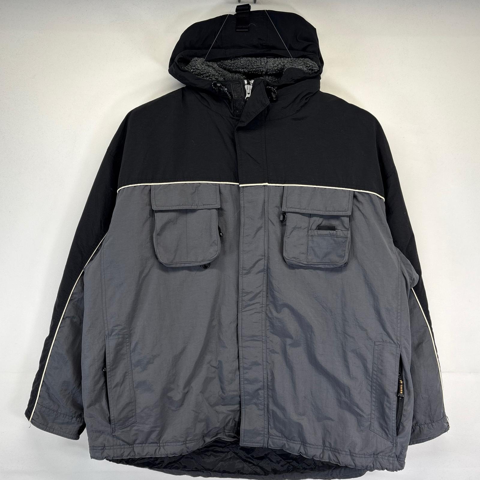 古着 ナイロンジャケット 大きいサイズ 裏地フリース リフレクター 中綿 フルジップ 2XL ブラック メンズ