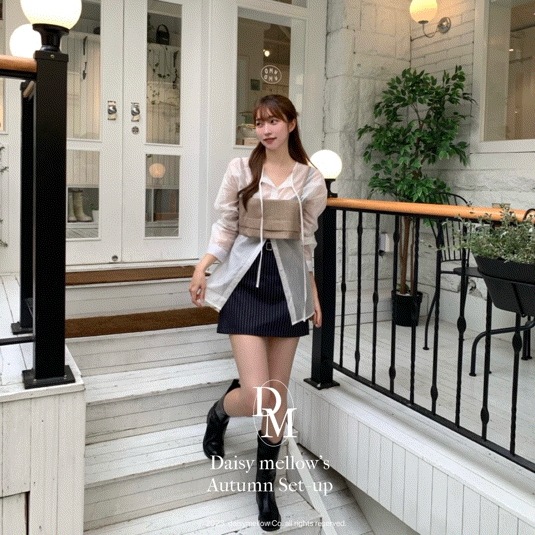[*3pcs*高級美/ デートルック] fw メロ ビスチェ セットアップ シアー シャーリング ブラウス スカート ワンピース セレモニールック