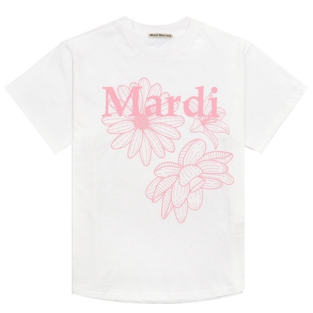 アパレル Tシャツ WHITE PINK 半袖 TSHIRT TRIPLE FLOWER 韓国 ファッション レディース ストリート