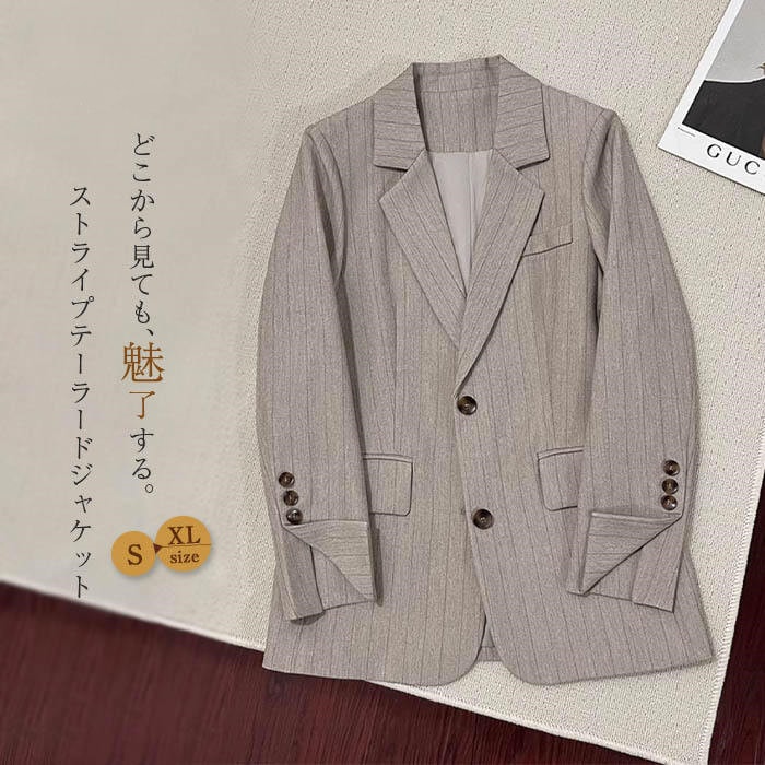 テーラードジャケット レディース 春 秋 テーラード 長袖 ライトアウター ジャケット ストライプ きれいめ フォーマル スーツ デザイン トップス オフィス 通勤 OL ビジネス 羽織 ファッション 5,333円