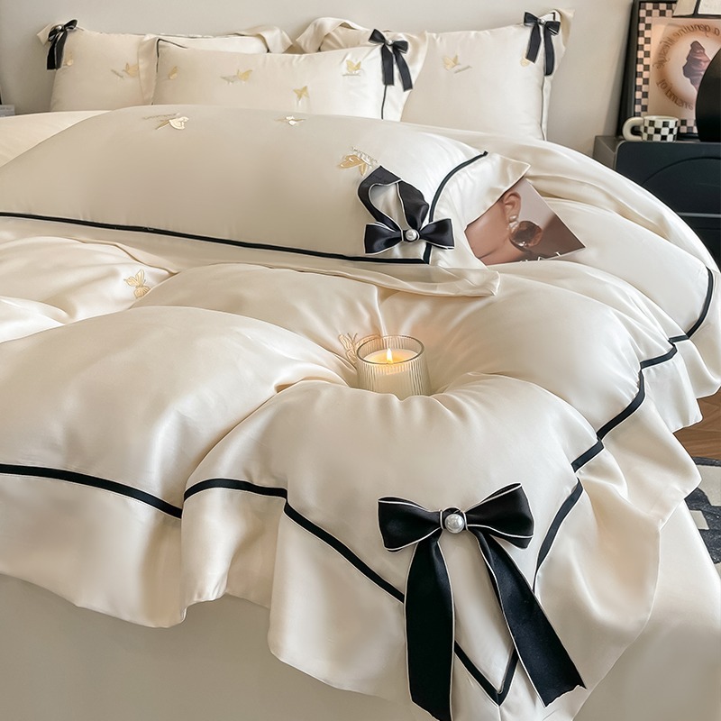 オーストリア蘭精天糸四点セット夏の軽贅沢高級感純色布団シーツ氷糸寝具4