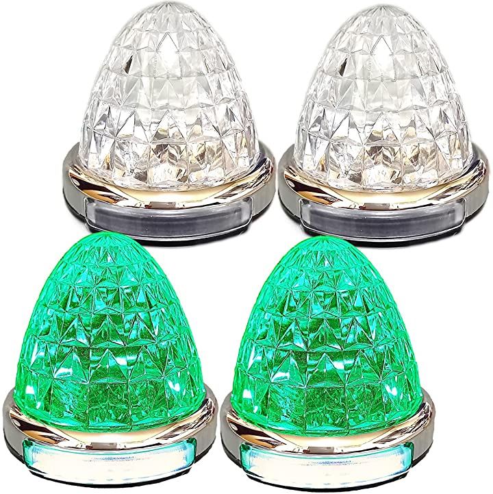 カスタマイズ 12V 24V トラック用 LED マーカーランプ 路肩灯機能付 サイド メッキリング 5面クリスタルカット仕様 22LED 汎用(グリーン, 4個セット)