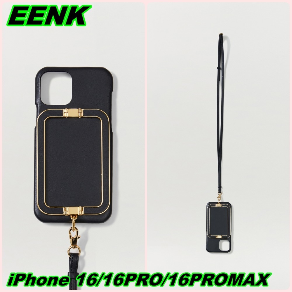 【EENK】Phone Case with Leather Strap Liney Black