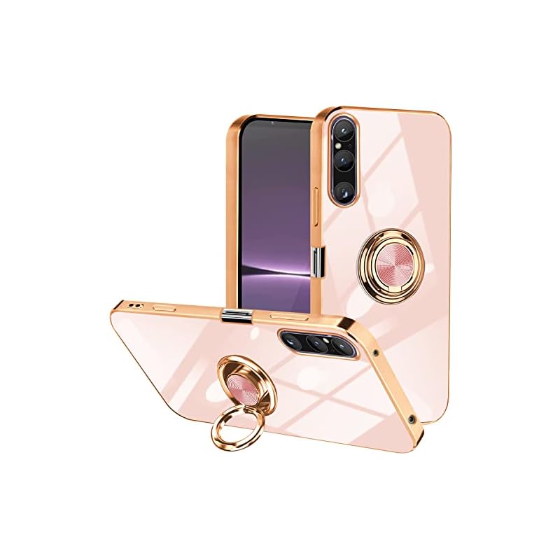 Xperia1 V ケース リング付き TPU 耐衝撃 液状シリコン Xperia1 V カバー 薄型 軽量 米軍MIL規格取得 衝撃吸収 防指紋 スタンド機能 ストラップホール付き サラサラ触り心地