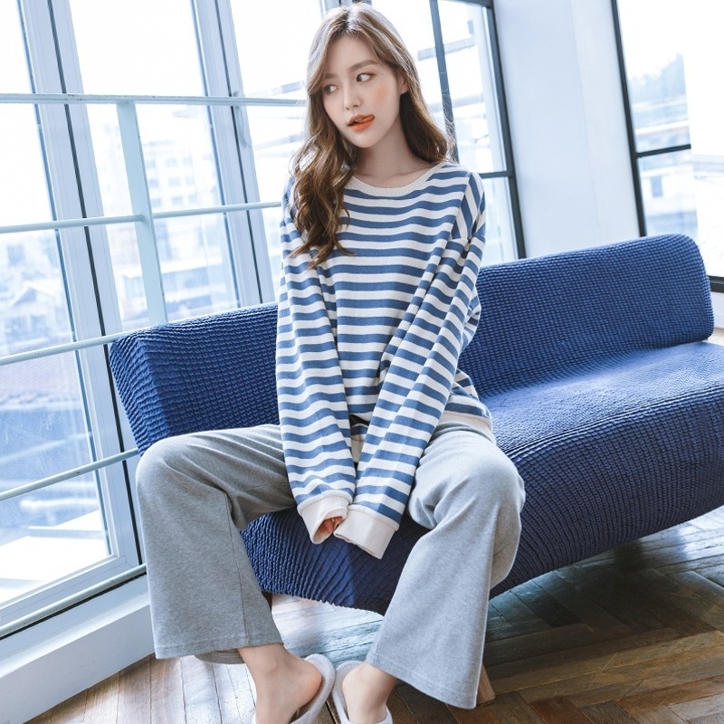 ルームウェア パジャマ 部屋着 寝巻き レディース セットアップ ロングTシャツ ロングパンツ コットン プルオーバー 長袖 ウエストゴム 伸縮性 上下セット きれいめ シンプル 大人 おしゃれ