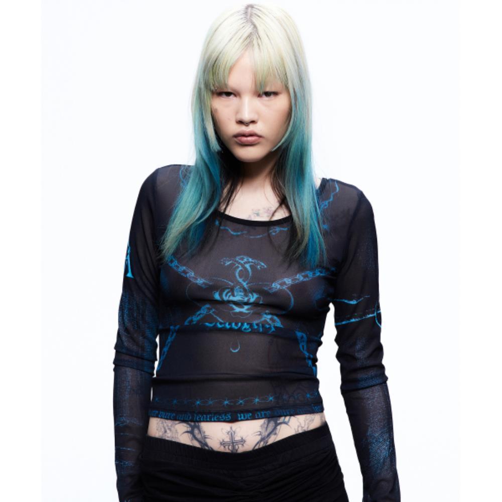 2000Archives YEAR OF SNAKE TATTOO MESH TOP BLACK 2A25SST