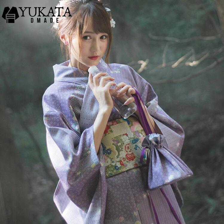 出荷が迅速である 独占販売 浴衣 レディース 花柄 単品 3点セット パープル ゆかた 帯 下駄 大人浴衣 フリーサイズ シック 古典 レトロ オシャレ 可愛い 上品 モダン プレタ 仕上がり品 簡