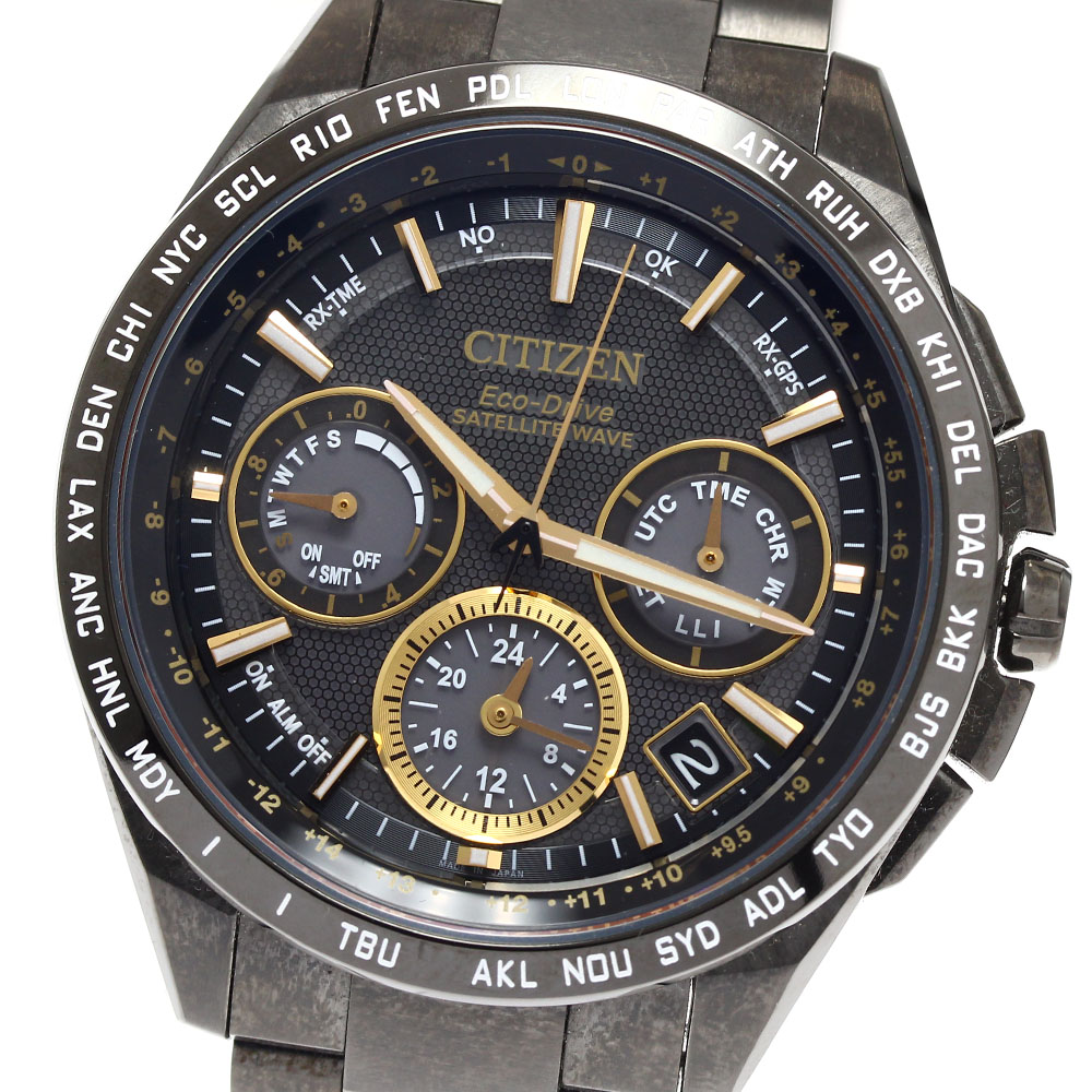 シチズン CITIZEN F900-T021557/CC9017-59F アテッサ サテライトウエーブ ソーラー電波 メンズ 美品 箱付き_907751【中古】