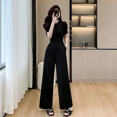 フランス 高級感 ある雰囲気 女性 ワンピース2025夏腰を絞ってやせて見えるデザイン感 あるワイドパンツ