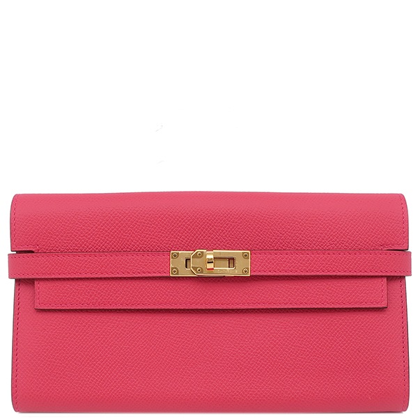 エルメス HERMES 長財布 ケリーウォレット ロング ヴォーエプソン ローズエクストリーム ゴールド金具 D刻印 【箱】【中古】