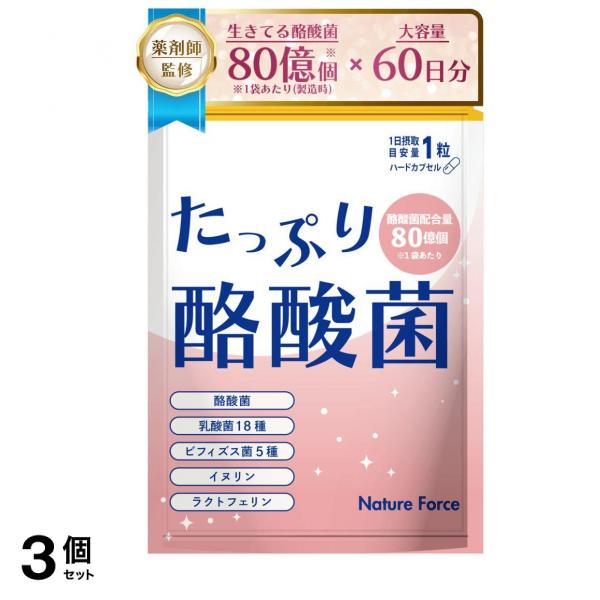 薬剤師監修 生きた酪酸菌 80億個 60日分 サプリ 乳酸菌 ビフィズス菌 ネイチャーフォース たっぷり酪酸菌 3個セット