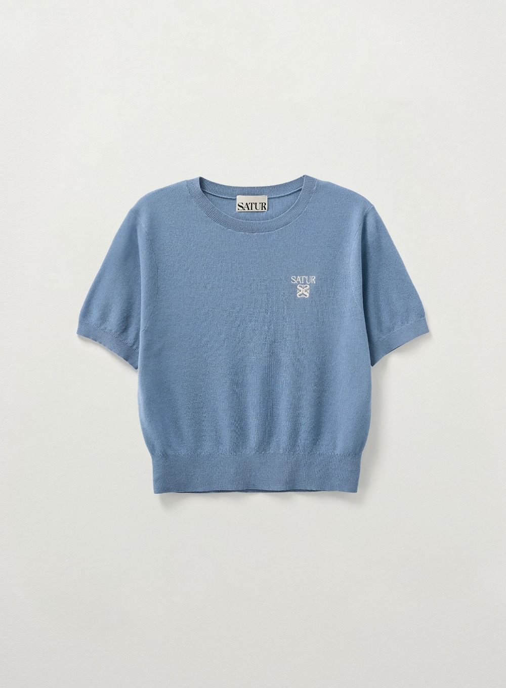 【SATUR】 (W) LIGHT WEIGHT CREW NECK HALF KNIT : BLUE