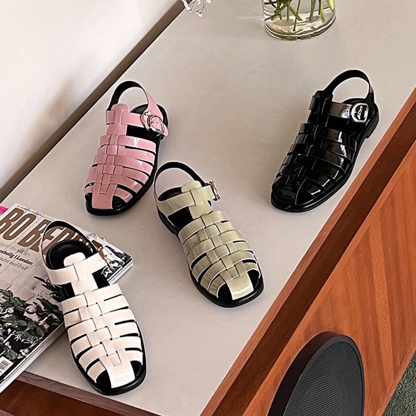 サンダル グルカサンダル アンクルストラップ レディース ぺたんこ 黒 ミント ピンク アイボリー