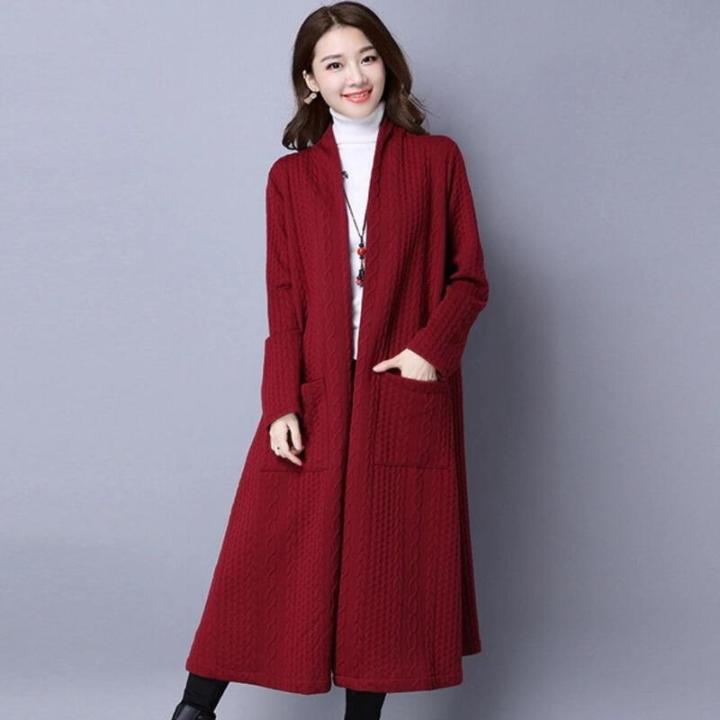 女性のためのカシミアタッチ秋の新しい厚い長袖カーディガンアウターウェア