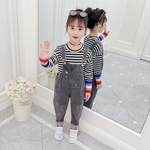 小学生子ども子供服キッズジュニアオーバーオールジーンズデニム長袖通学ダンスおしゃれ春秋110120