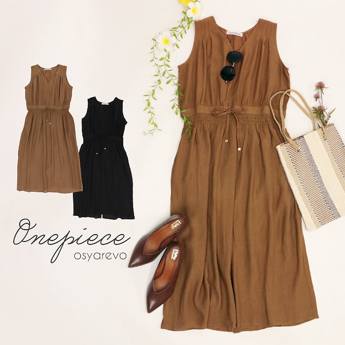 ワンピース 夏 レディース ギャザーワンピース ノースリーブ ロング丈 Vネック 春 きれいめ 体型 6,114円