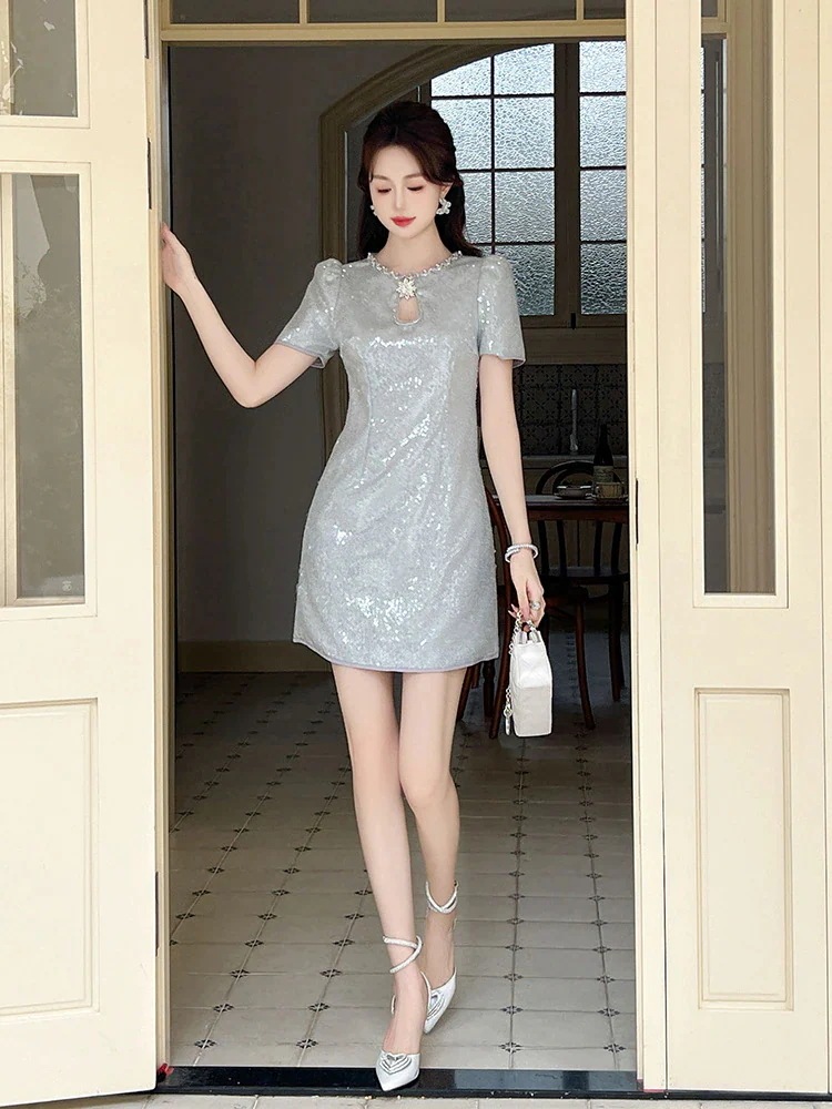 2024夏新品 キラキラ ショートワンピ 誕生日 フランス風 ドレス パーティー キャバ 大人 同窓会 披露宴 卒業式 結婚式 演奏会 ウェディング 二次会 メガ割30%までに制限