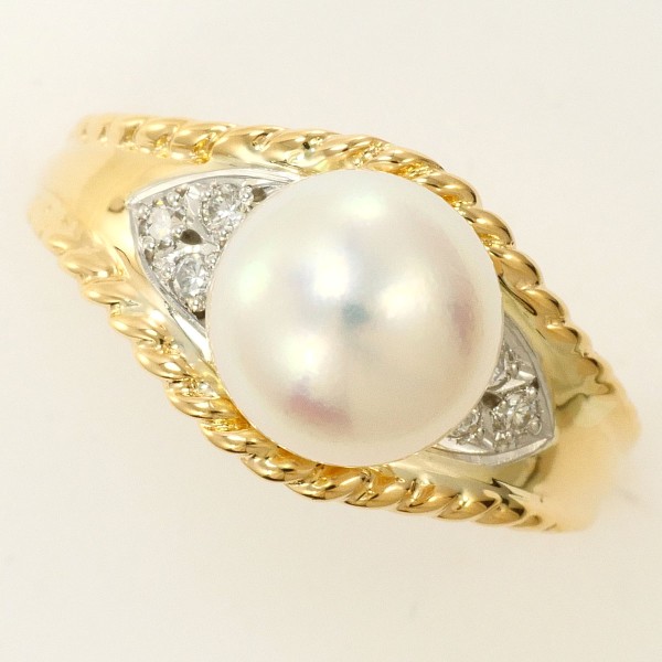 PT900 プラチナ リング 12.5号 パール(真珠) 約8mm ダイヤ ジュエリー 中古