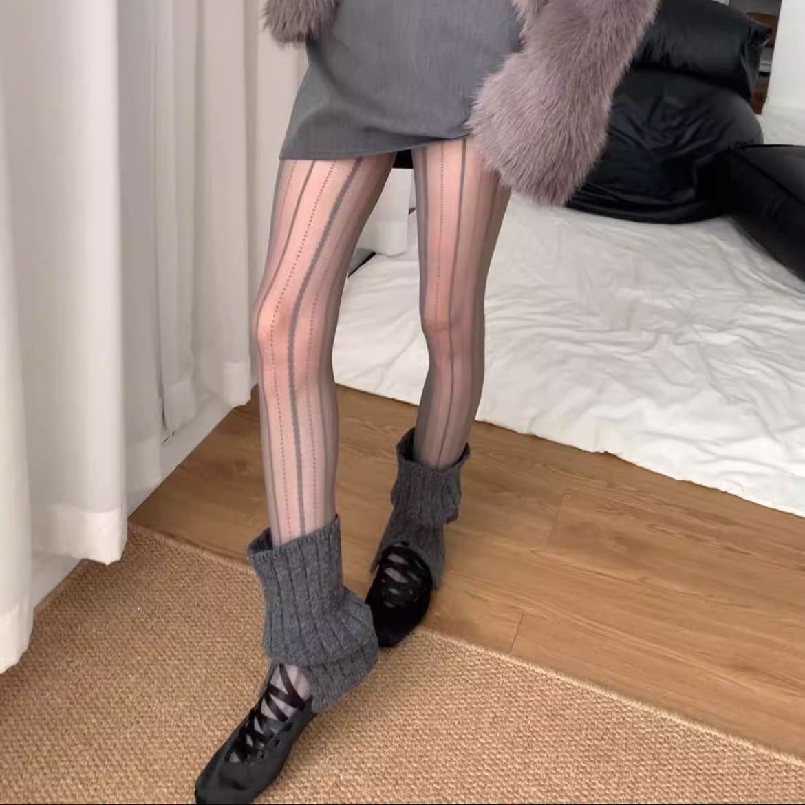【1つ買うと10つ無料】女性のための靴下秋と冬のレトロ垂直ストリップレースムースドットベースソックス語純粋なスタイルジャクアードセクシーパンティホース