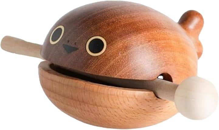 木魚 仏具 バチ セット ミニ 楽器 かわいい 木製 もくぎょ くじら 可愛い(ウッド, Small)