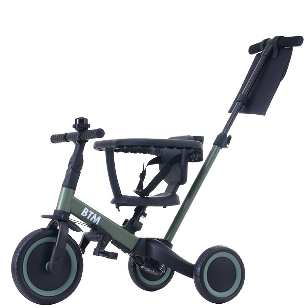 子供用三輪車 5in1 (マットグリーン) 自転車 オリジナル 押し棒付き 安全バー付き キックボード カップホルダー ベル バッグ付き287 6,823円