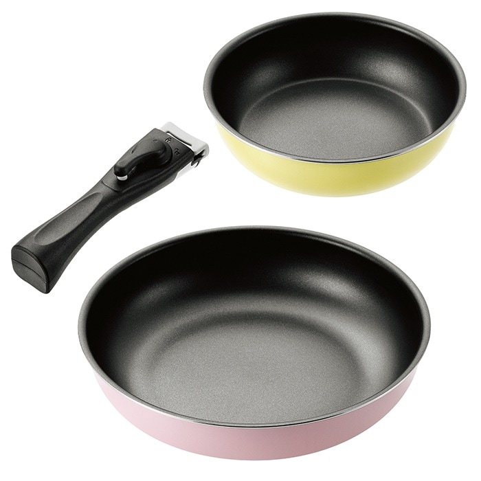 取っ手が取れる フライパン 3点セット 20cm/26cm 着脱式ハンドル ih対応 ガス火 IH オール熱源対応 内面ふっ素樹脂塗膜加工 重ねて収納 かわいい 新生活