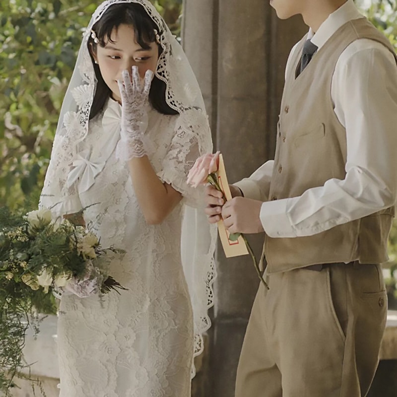 スタイル改造されたチョンサムウェディングドレステールホワイトレースレトロシントラベルベールアウトドアベール