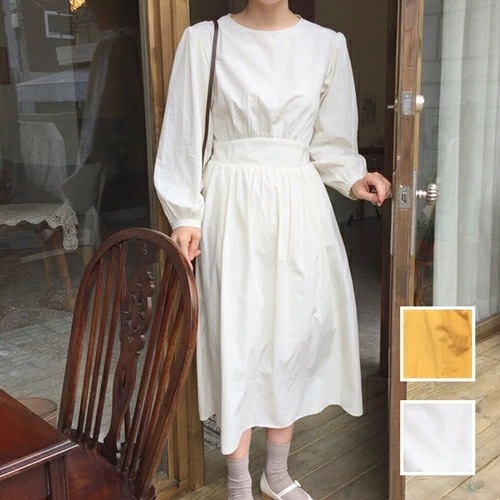 ワンピース カジュアル ロング マキシ丈ワンピ 韓国 ファッション レディース 春 夏 秋 カジュアル コーデ シンプル 定番 セレカジ 20代 30代 40代 2025 ノーカラー ギャザー