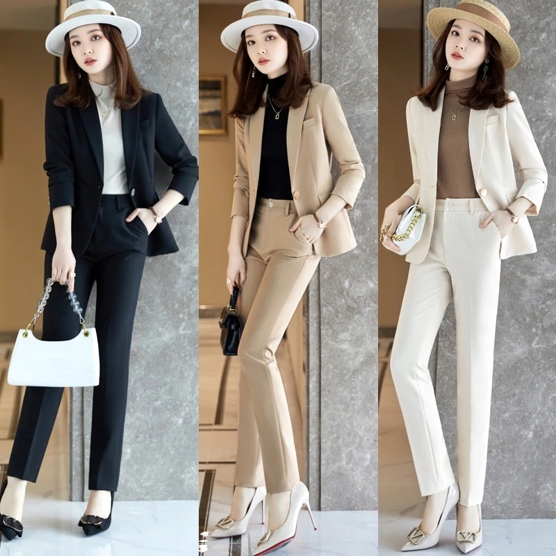 春秋 シンプル気質通勤 アウター フォーマルスーツジャケットスリミング 百掛けスーツズボン 高級感スーツセット