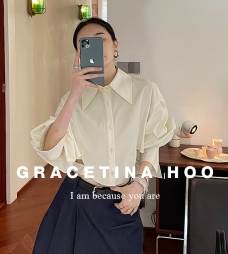 トップス シャツ ブラウス カットソー 白トップス ミニ丈 ショート丈 袖あり 長袖 襟付き スリム リボン ベルト バックシャン バックコンシャス カジュアル 大人 おしゃれ 大人可愛い 大人女子 5,323円