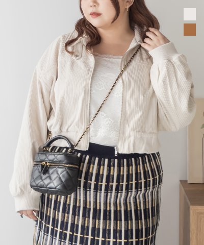 大きいサイズ レディース LL 3L 4L XL XXL XXXL コーデュロイクロップドリブブルゾン
