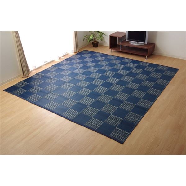 洗える PPカーペット/ラグマット (ネイビー 江戸間8畳 約348cm×352cm) 日本製 ポリプロピレン (リビング)