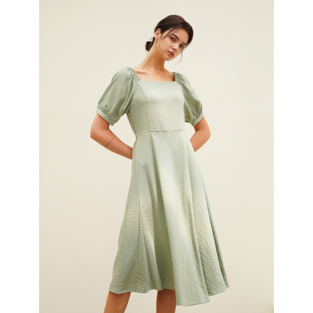 ACUD スクエアネックバルーンドレス マウントグリーン