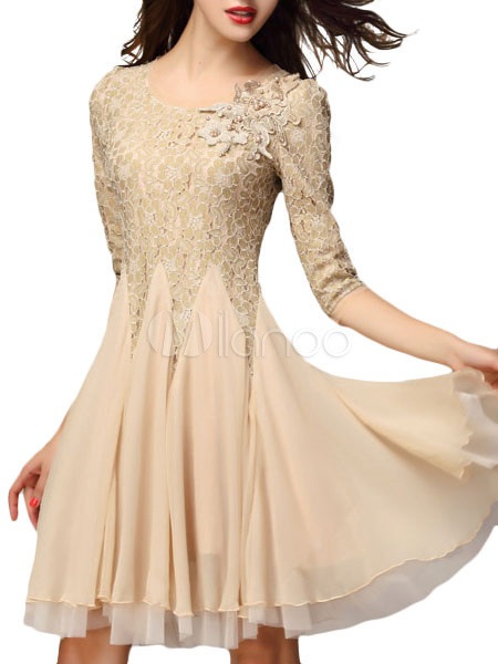 フラワー装飾シフォン膝丈ホームカミングドレス