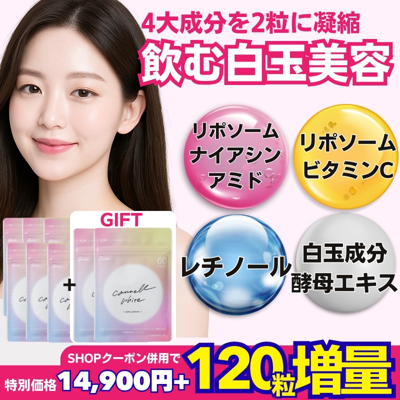【値引＆120粒増量】飲む白玉美容　ナイアシンアミドをリポソーム化！カナエルホワイト 60粒サイズ 6袋セット レチノール リポソームビタミンC 酵母エキス パントテン酸 ビタミンCサプリ