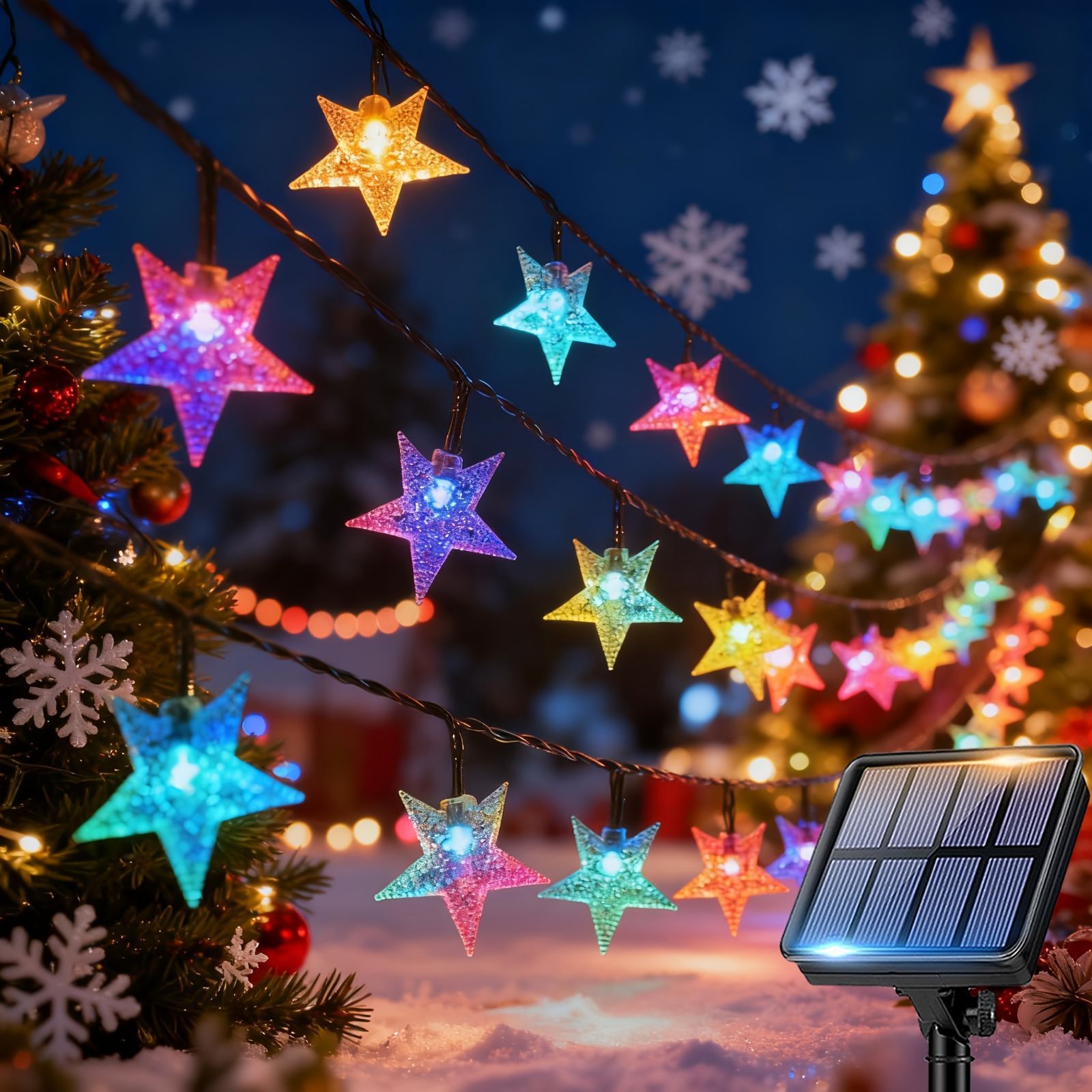 クリスマス 飾り ソーラーライト イルミネーション LED 3サイズ カラフル 太陽光充電 屋外 防水 ガーデンライト 壁 庭 玄関 ウッドデッキ フェンス パーティー キャンプ 電気代0 デコレーシ