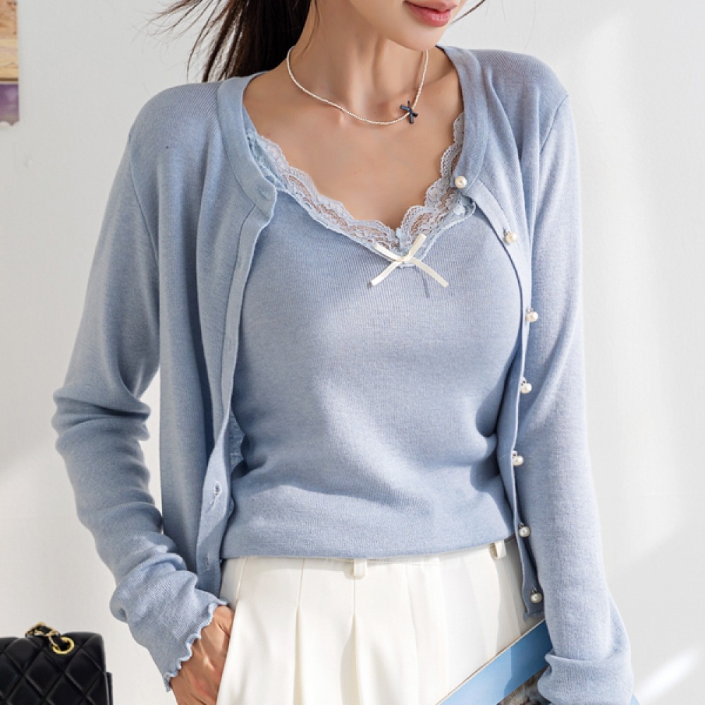 [ナーク21] リブニットカーディガン+レースナッシュセット DM51-SET-06